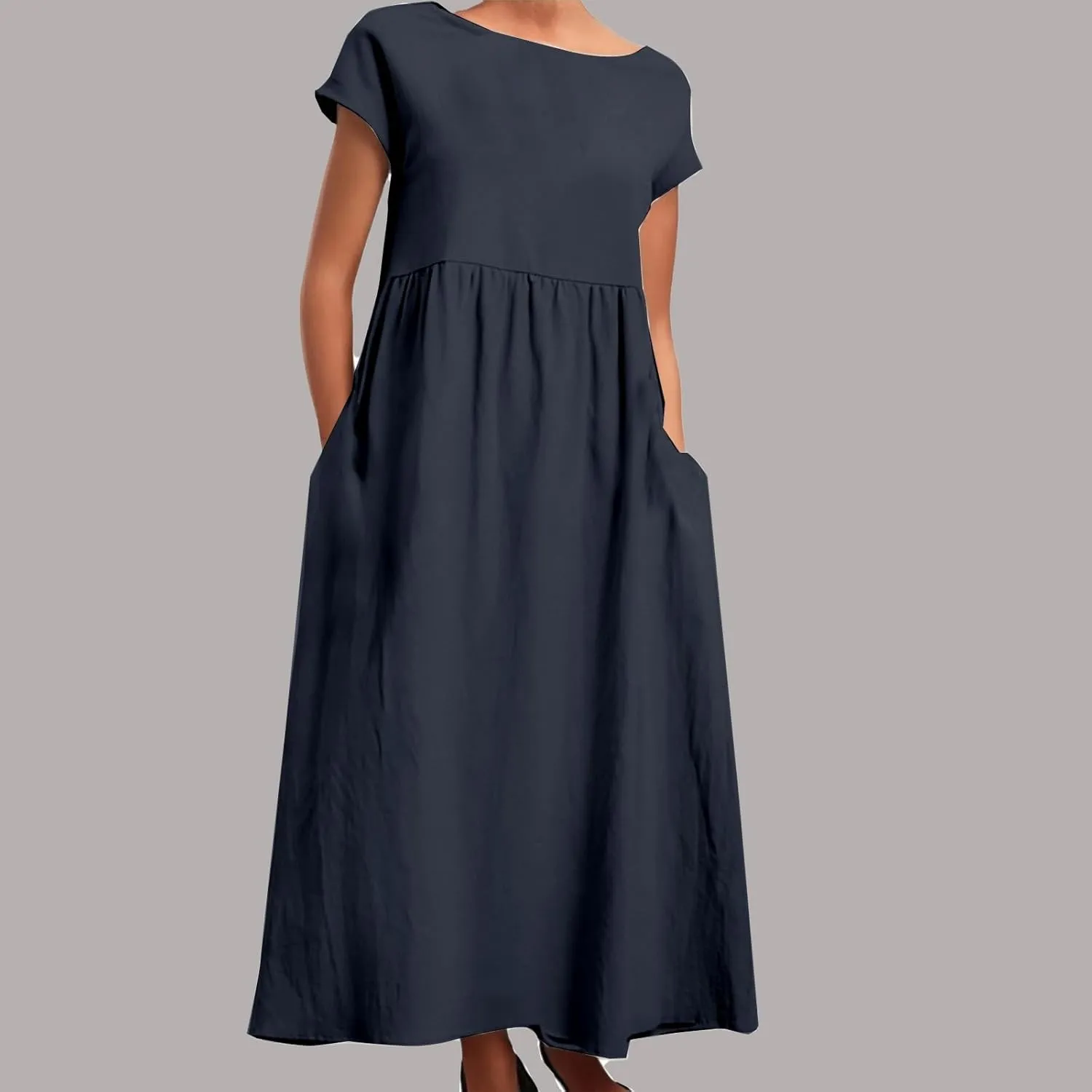 Spring Dresses for Women 2025 Solid Color Sleeveless Loose Linen Dress with Side Pockets
