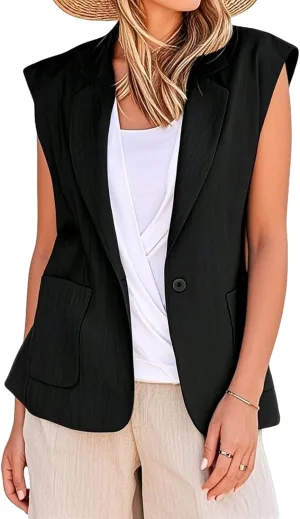 Suit Vest Tops Women Sleeveless Open Front Blazer Vest Casual Open Front Work Office Tops Lightweight Waistcoat