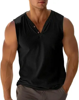 Summer Beach Tank Tops for Men V Neck Sleeveless Muscle Undershirts Solid Color Casual Tees Regular Fit Active Shirts