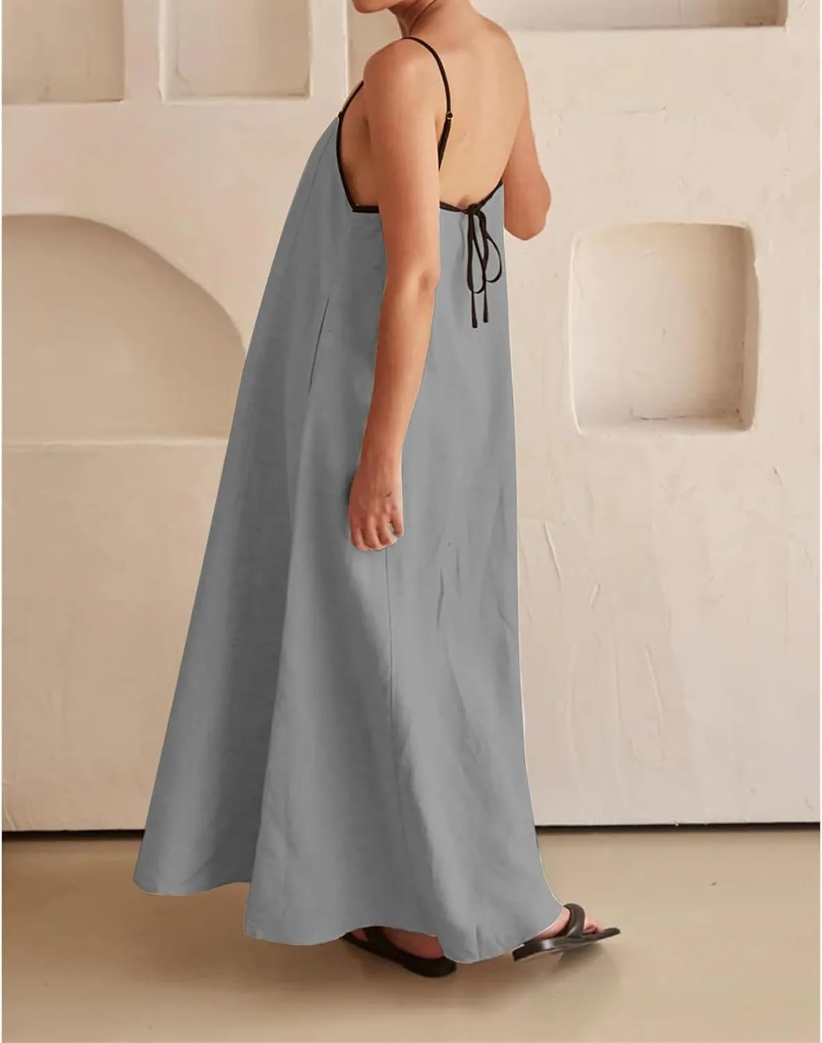 Summer Boho Maxi Dress for Women Spaghetti Strap Sleeveless Dresses Backless Beach Vacation Sundress Trendy Outfits