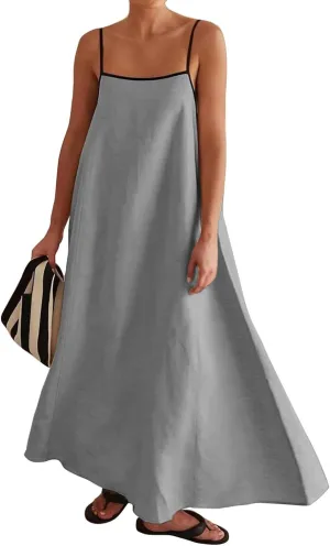 Summer Boho Maxi Dress for Women Spaghetti Strap Sleeveless Dresses Backless Beach Vacation Sundress Trendy Outfits
