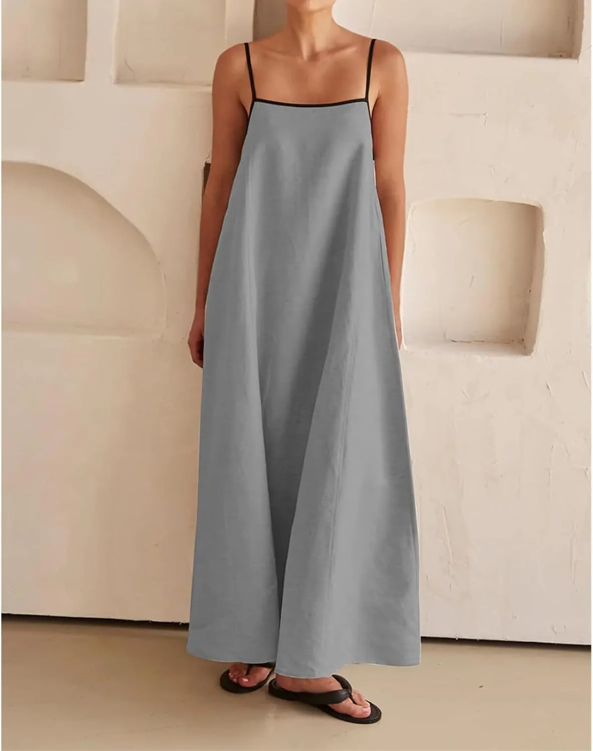 Summer Boho Maxi Dress for Women Spaghetti Strap Sleeveless Dresses Backless Beach Vacation Sundress Trendy Outfits