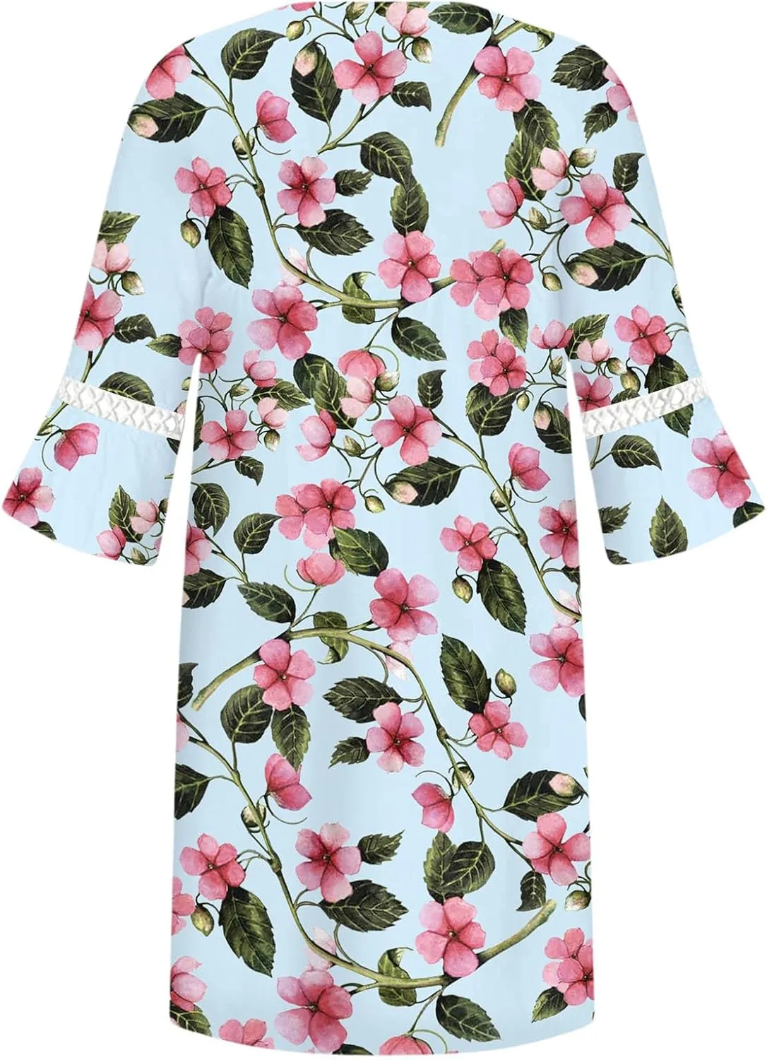 Summer Dresses for Women 2024 Floral Printed Lace Patchwork Mini Dress Casual V Neck Bell Sleeve Beach Boho Dresses