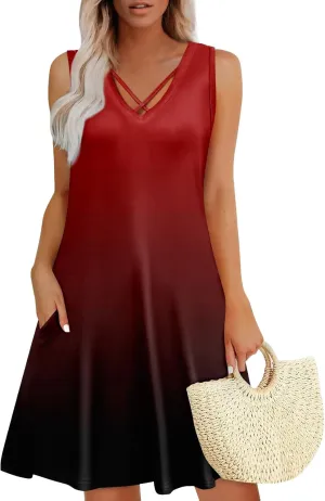 Summer Dresses for Women 2025 Beach Vacation Spring Clothes Sleeveless V Neck Loose Sundresses