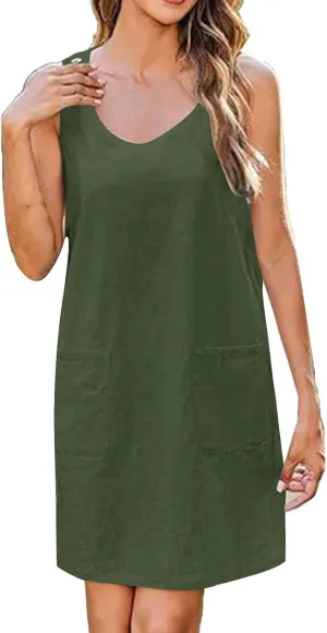 Summer Dresses for Women 2025 Casual Sleeveless Mini Shift Dress Beach Vacation Fashion Sundress with Two Pockets