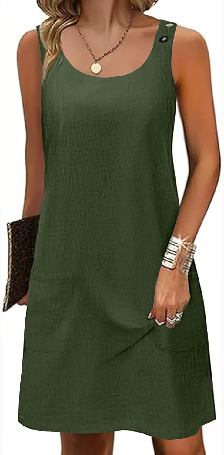 Summer Dresses for Women 2025 Casual Sleeveless Mini Shift Dress Beach Vacation Fashion Sundress with Two Pockets