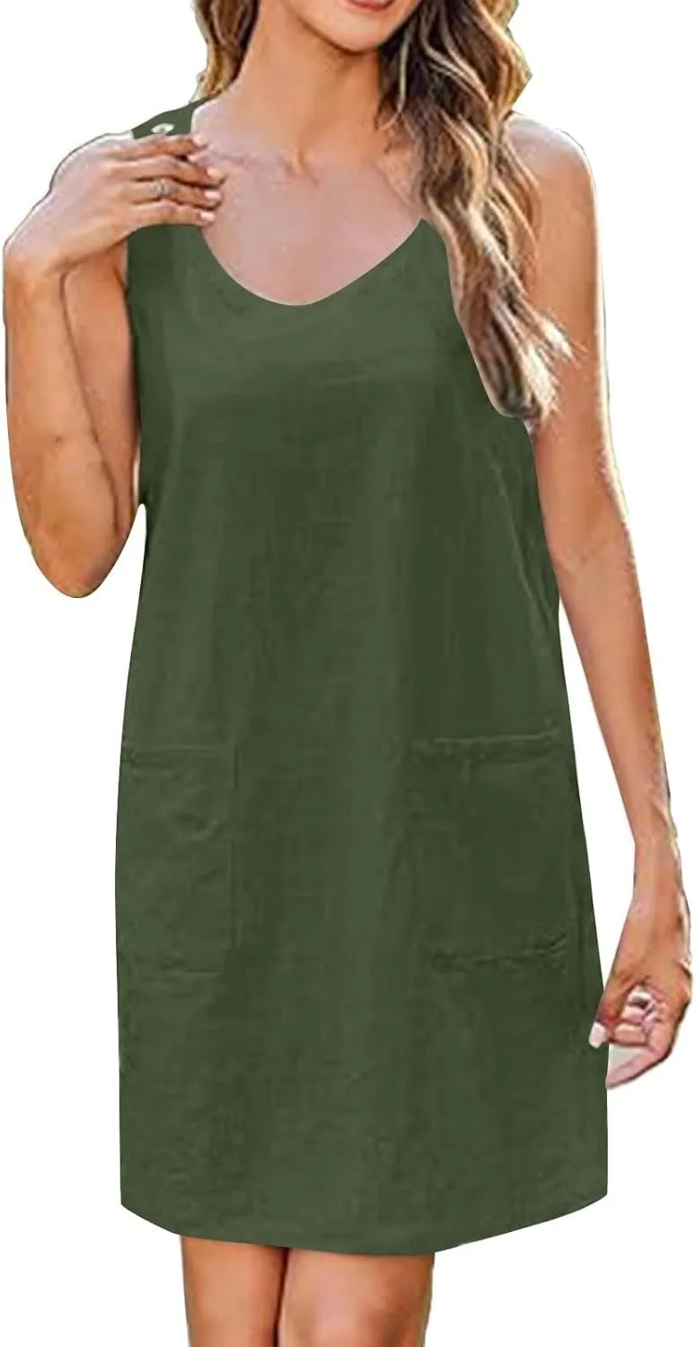 Summer Dresses for Women 2025 Casual Sleeveless Mini Shift Dress Beach Vacation Fashion Sundress with Two Pockets