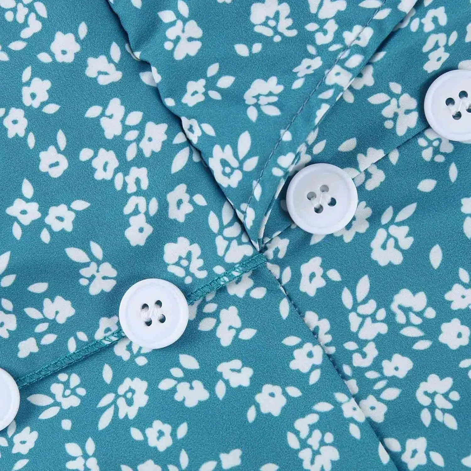 Summer Dresses for Women 2025 V Neck Wrap Midi Dress Puff Sleeve Side Button Up Ditsy Floral Dress