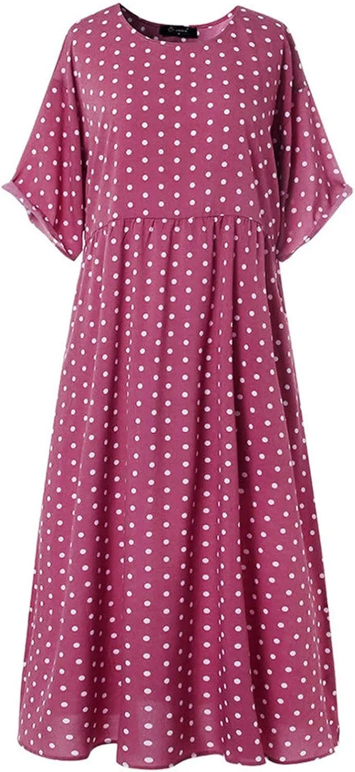 Summer Dresses for Women 2025 Women's Casual Loose Polka Dots Print Dresses Tiered Short Sleeve Beach Vacation Dress