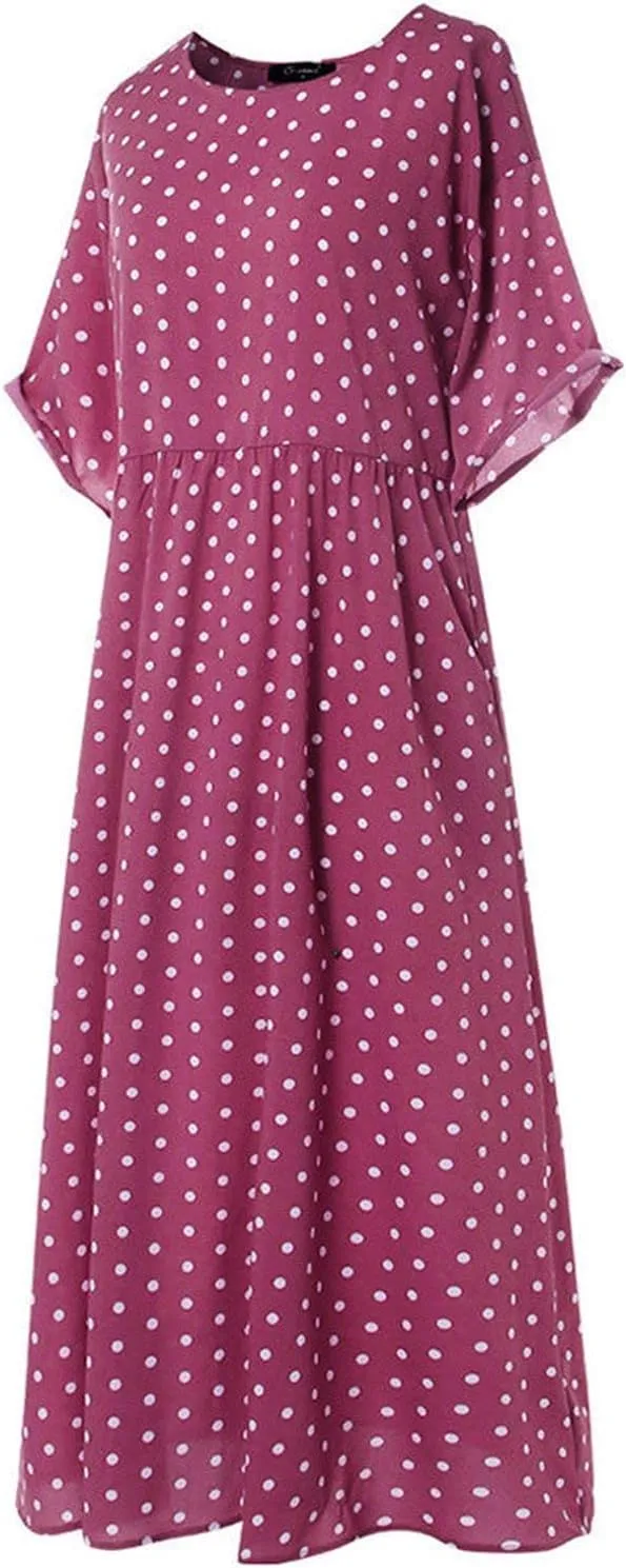 Summer Dresses for Women 2025 Women's Casual Loose Polka Dots Print Dresses Tiered Short Sleeve Beach Vacation Dress