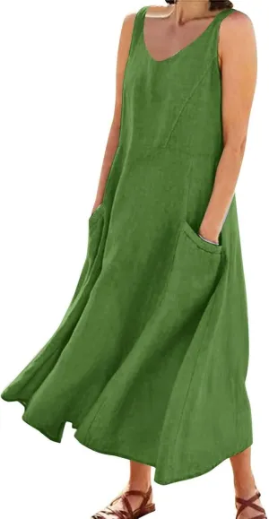 Summer Dresses for Women 2025 Women's Long Dress Sleeveless Beach Maxi Dresses Loose Fit Beach Sundresses with Pockets