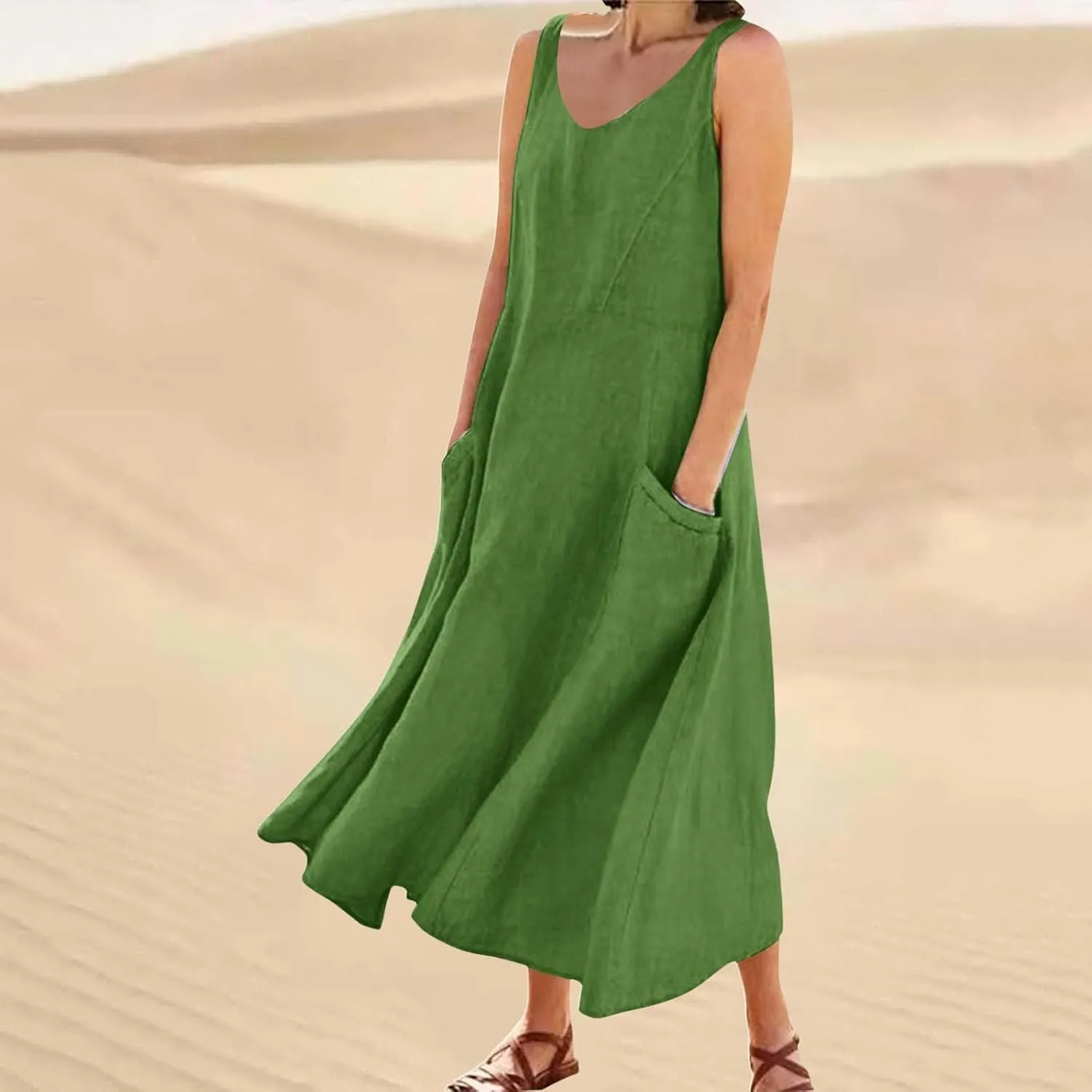 Summer Dresses for Women 2025 Women's Long Dress Sleeveless Beach Maxi Dresses Loose Fit Beach Sundresses with Pockets