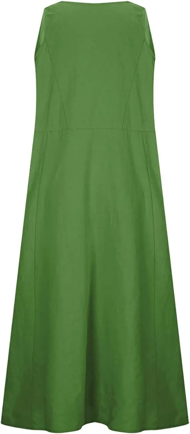 Summer Dresses for Women 2025 Women's Long Dress Sleeveless Beach Maxi Dresses Loose Fit Beach Sundresses with Pockets
