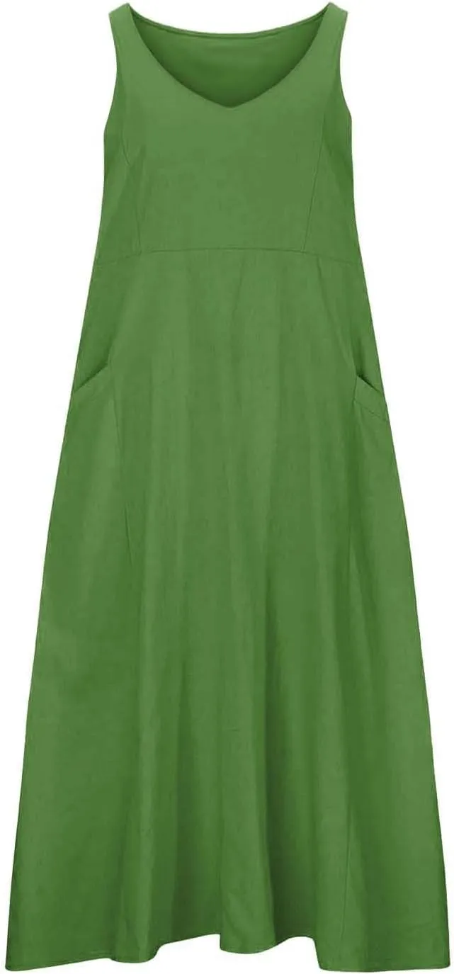 Summer Dresses for Women 2025 Women's Long Dress Sleeveless Beach Maxi Dresses Loose Fit Beach Sundresses with Pockets