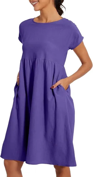 Summer Dresses for Women 2025 Women's Round Neck Cotton Linen Short Sleeves Dress Beach Vacation Comfortable Dress