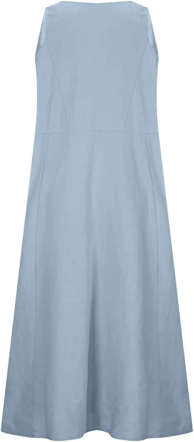 Summer Dresses for Women 2025 Women's V-Neck Plain Simple Dress Sleeveless Maxi Dresses Boho Beach Long Dress