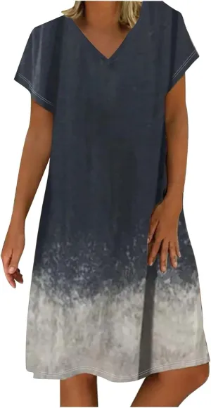 Summer Dresses for Women 2025,Women's Summer Dress Plus Size V Neck Short Sleeve Dresses Boho Floral Printed Dress