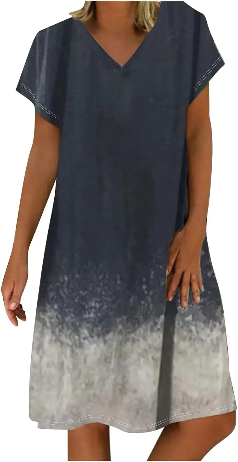 Summer Dresses for Women 2025,Women's Summer Dress Plus Size V Neck Short Sleeve Dresses Boho Floral Printed Dress