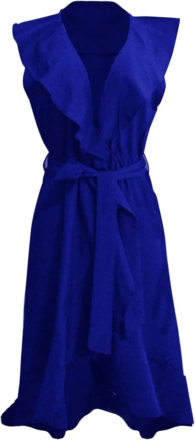 Summer Dresses for Women 2025,Wrap Midi Plain Simple Dress Boho Deep V Neck Short Sleeve Ruffle Hem Split Beach Dresses