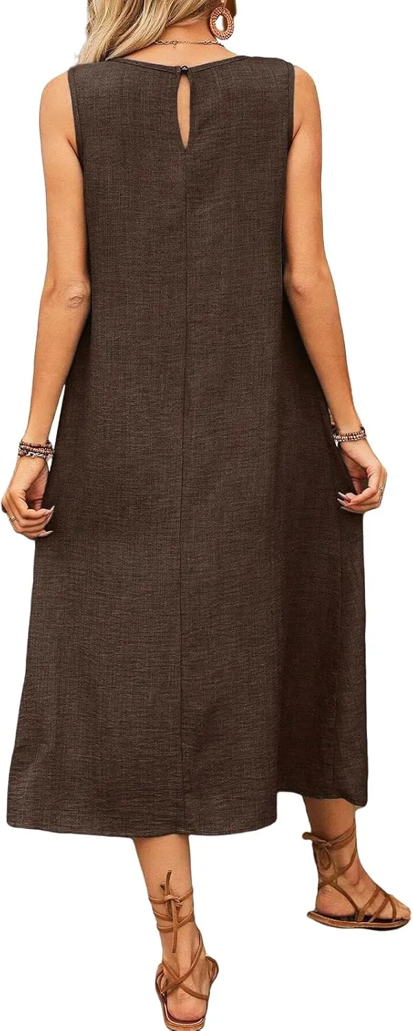 Summer Maxi Dresses for Women 2025 Casual A Line Dress Loose Fashion Tank Tunic Beach Vacation Sundress with Pockets
