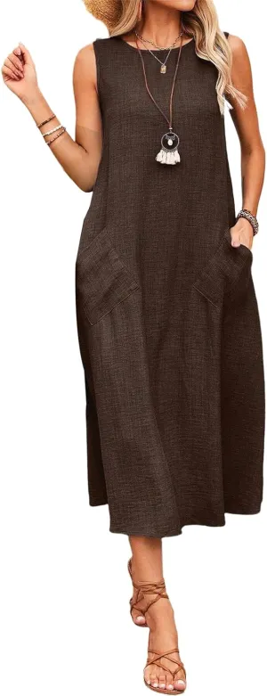 Summer Maxi Dresses for Women 2025 Casual A Line Dress Loose Fashion Tank Tunic Beach Vacation Sundress with Pockets