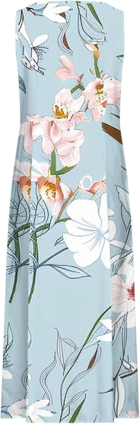 Summer Maxi Dresses for Women 2025 Casual Cotton Linen Floral Dress Spring Plus Size Elegante Beach Dress with Pockets