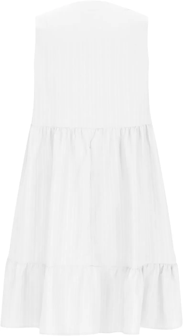 Summer Mini Dresses for Women 2025 Pleated Tie Waist Sleeveless Tank Dress Bohemian V Neck Beach Vacation Sundress
