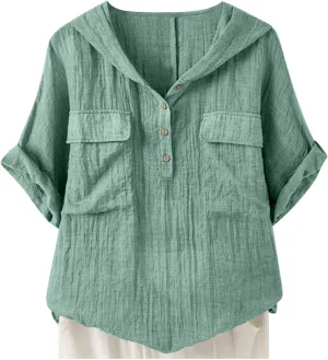 Summer Tops for Women 2025 Trendy Solid Color Loose Fit Tee Shirts Vintage Boho Vacation Tunic Blouses with Pockets