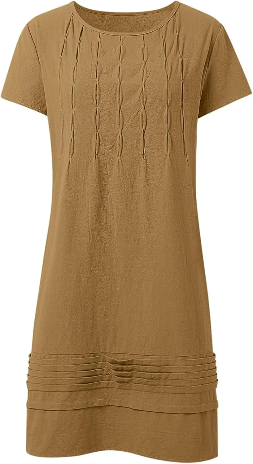 Summer Tunic Dress for Women Stetchy Casual Short Sleeve Ruched Dresses Work Travel Country Concert Outfits for Women