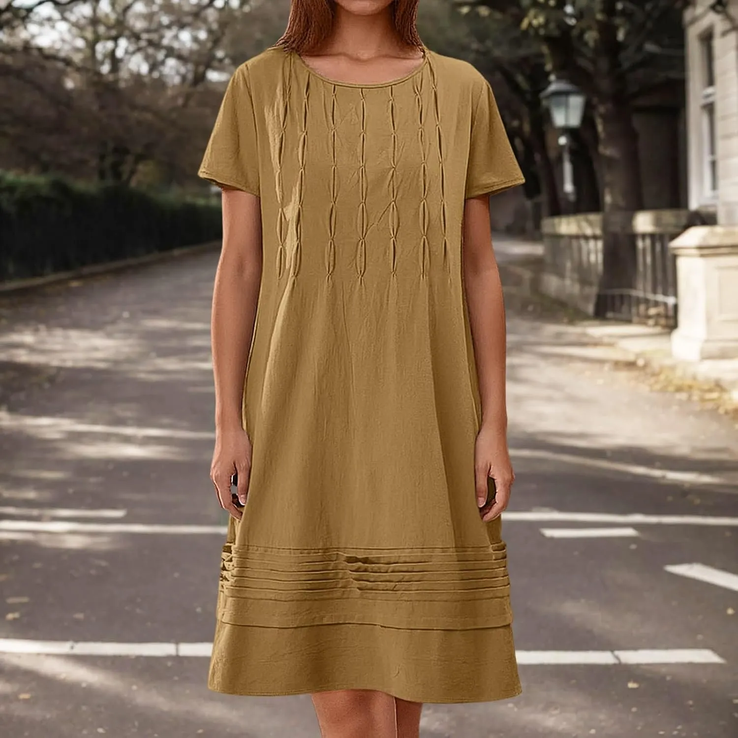 Summer Tunic Dress for Women Stetchy Casual Short Sleeve Ruched Dresses Work Travel Country Concert Outfits for Women