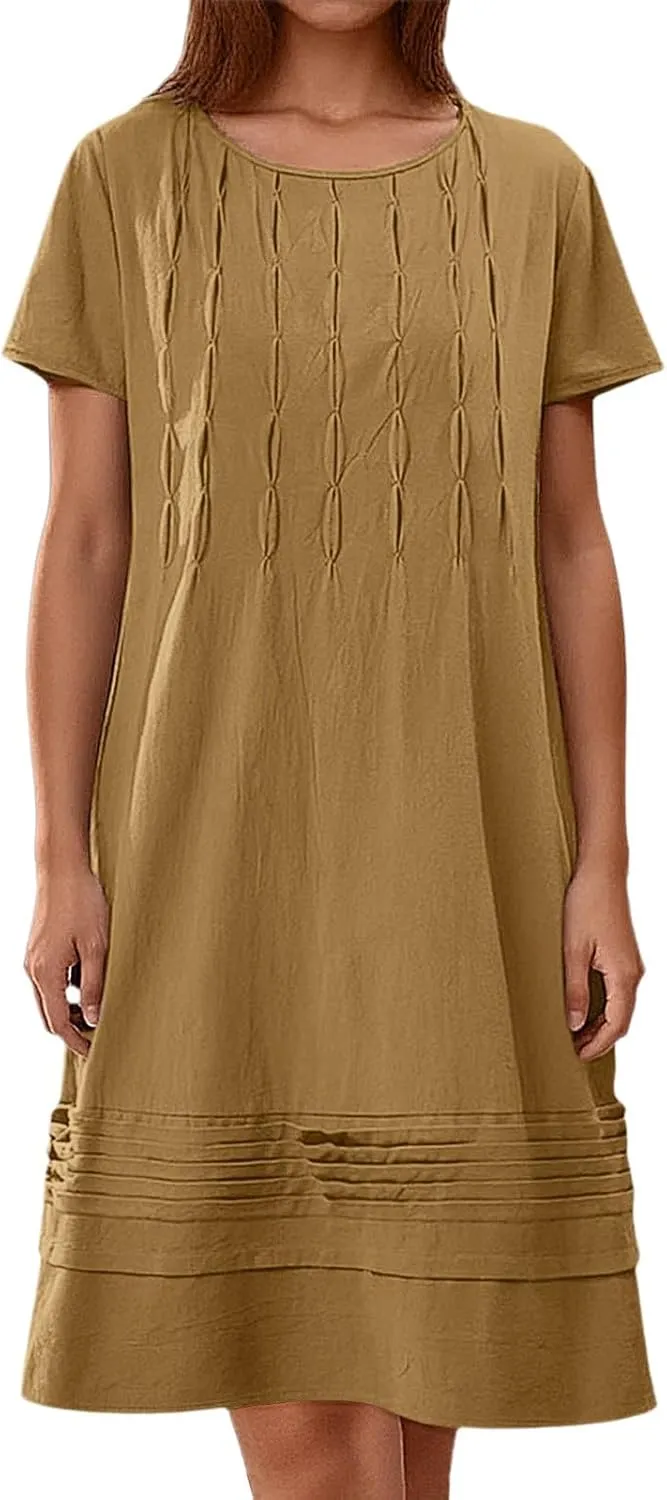 Summer Tunic Dress for Women Stetchy Casual Short Sleeve Ruched Dresses Work Travel Country Concert Outfits for Women