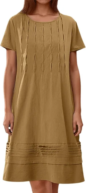 Summer Tunic Dress for Women Stetchy Casual Short Sleeve Ruched Dresses Work Travel Country Concert Outfits for Women