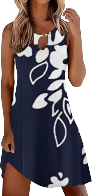 Sun Dresses for Women 2025 Summer Dress Loose V Neck Sleeveless Sundresses Swimsuit Coverup with Pockets Floral Tank Dresses