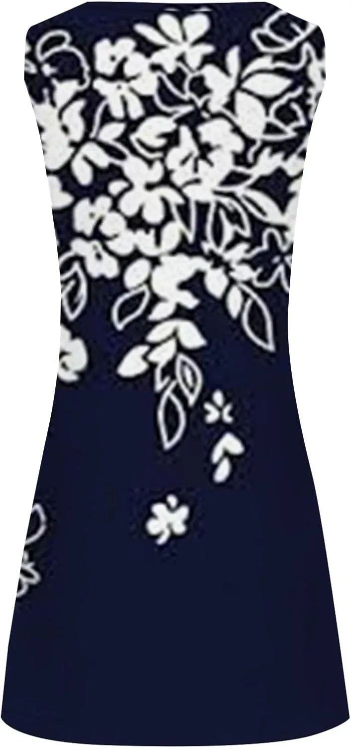 Sun Dresses for Women 2025 Summer Dress Loose V Neck Sleeveless Sundresses Swimsuit Coverup with Pockets Floral Tank Dresses