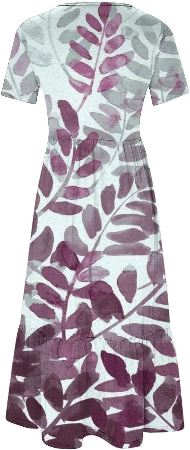 Sun Dresses for Women Casual Tie Dye Boho Floral Print Flowy Summer Dresses 2024 Swing Maxi Dresses with Pockets