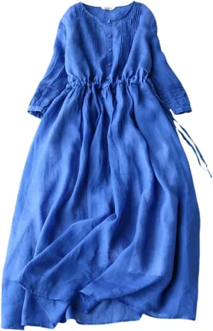 Sundresses for Women 2024 Waist up Slim 5/4 Sleeve Rundneck Casual Dress Summer Dresses for Women Golf Dresses for Women