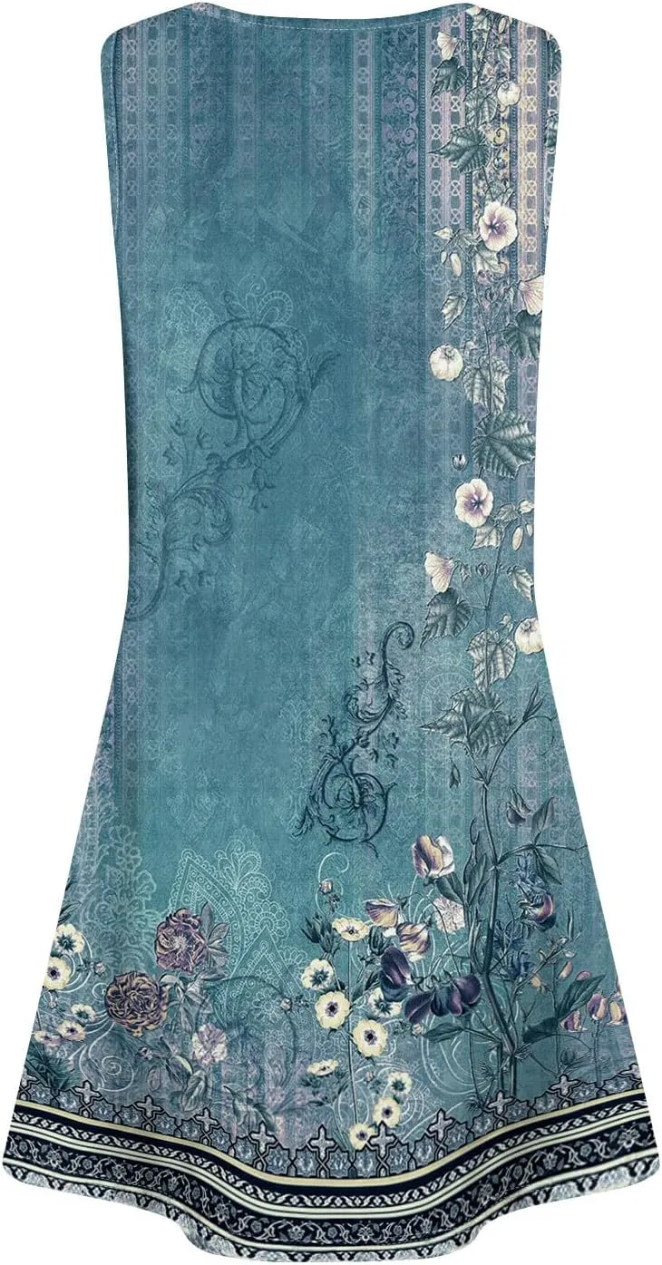 Sundresses for Women 2025 Vacation Summer Tank Dress with Pockets Sleeveless U Neck Frocks with Pockets
