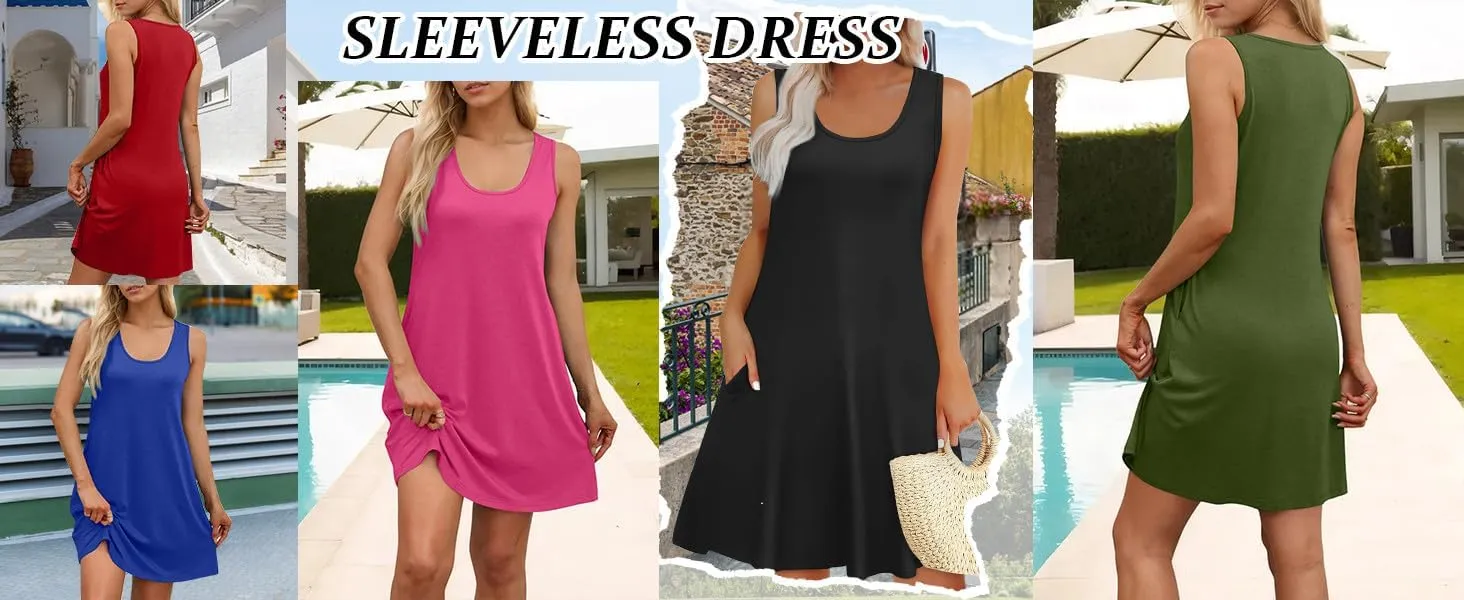 Sundresses for Women 2025 Vacation Summer Tank Dress with Pockets U Neck Sleeveless Frocks with Pockets