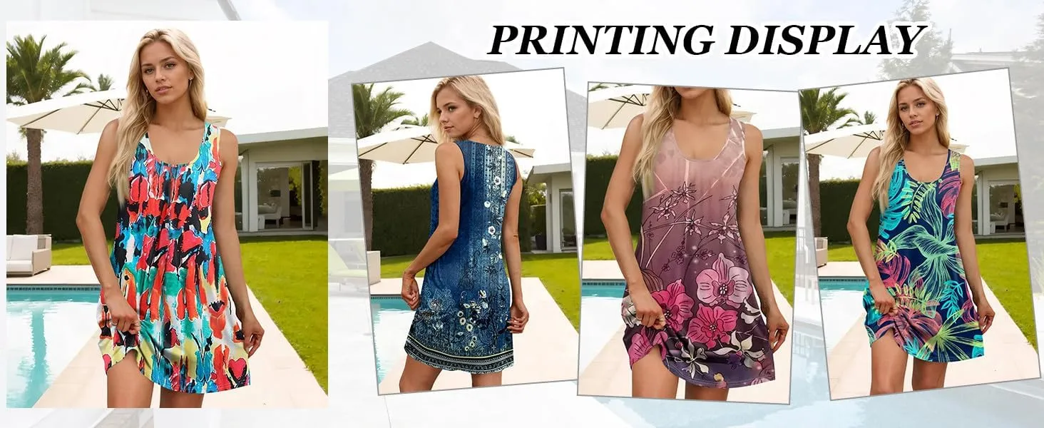 Sundresses for Women 2025 Vacation Summer Tank Dress with Pockets U Neck Sleeveless Frocks with Pockets