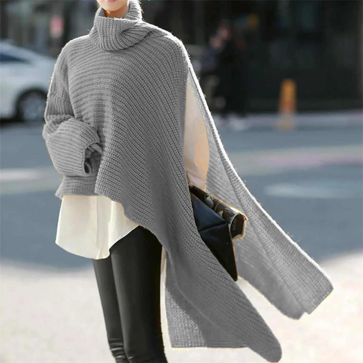 Sweater for Women Long Sleeve High Neck Knitted Pullover Plain Fall Tops Loose Fit Spring Oversized Turtleneck Warm Winter