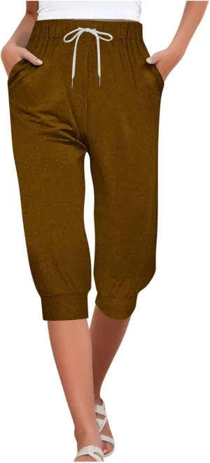 Sweatpants Capris for Women Baggy Drawstring Joggers Lightweight Cinch Bottoms Workout Athletic Sports Lounge Pants