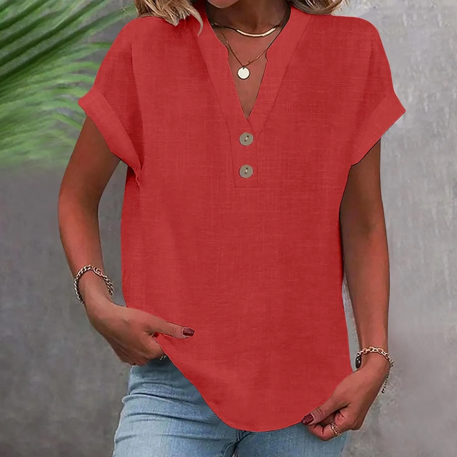 T Shirts for Women Fashion Sexy V Neck Tops Trendy Casual Short Sleeve Solid Tees Ladies Summer Loose Comfy Blouses
