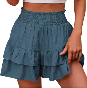 TANGNADE Women Ruffle Shorts Layered Bottoms Pleated Tiered High Waisted Shorts Summer Streetwear Fashion Trendy Clothes