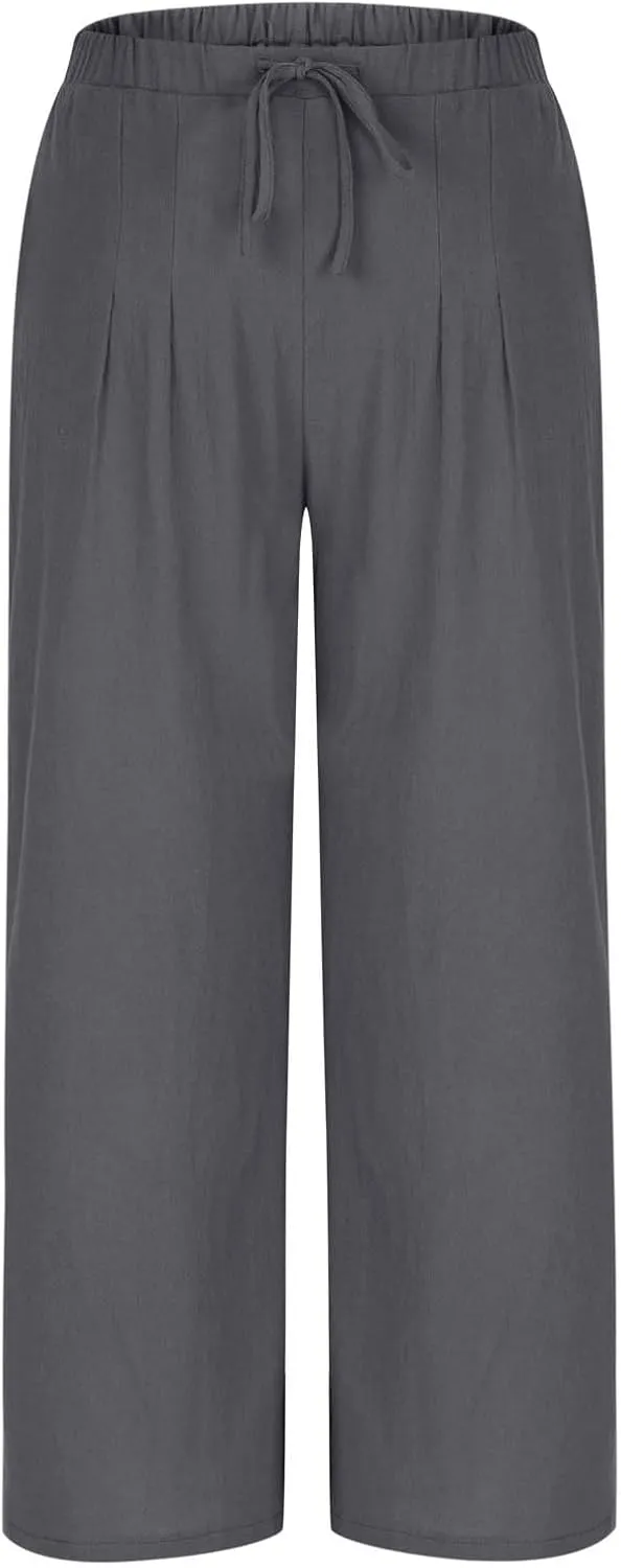 TANGNADE Women's Pants High Elastic Waisted Plus Size Wide Leg Trouser with Pockets Summer Casual Beach Flowy Pant