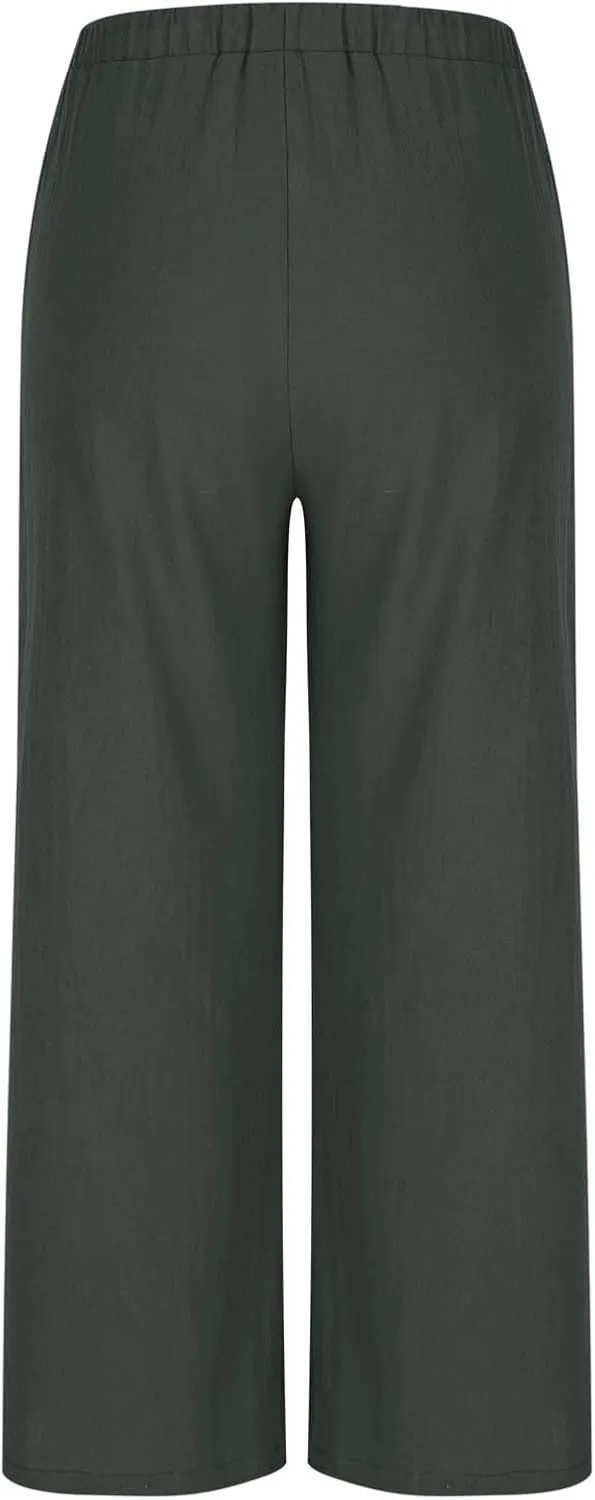 TANGNADE Women's Pants High Elastic Waisted Plus Size Wide Leg Trouser with Pockets Summer Casual Beach Flowy Pant