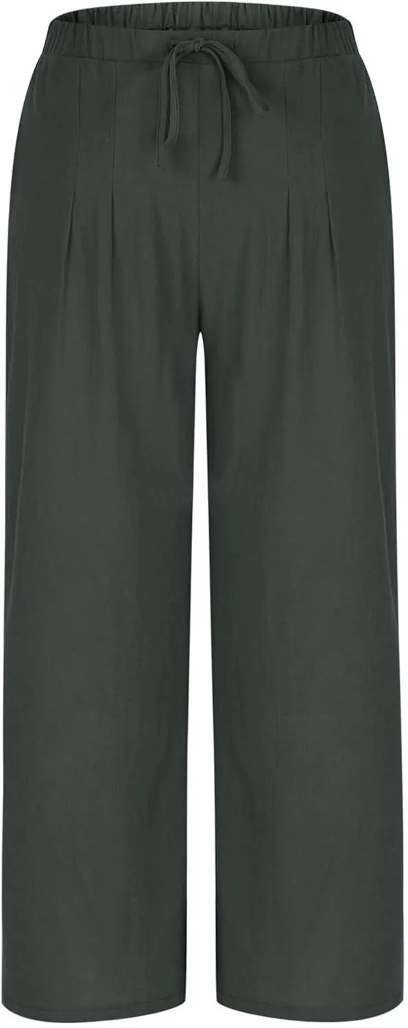 TANGNADE Women's Pants High Elastic Waisted Plus Size Wide Leg Trouser with Pockets Summer Casual Beach Flowy Pant