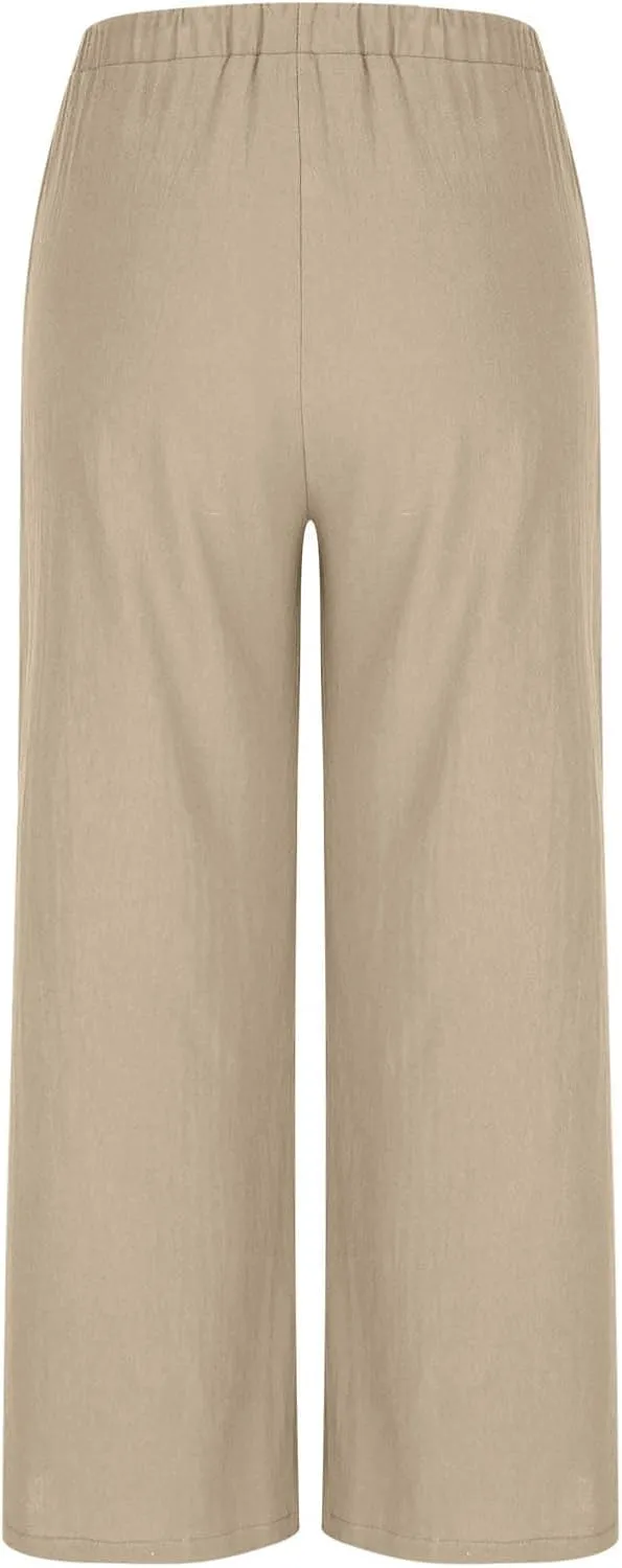 TANGNADE Women's Pants High Elastic Waisted Plus Size Wide Leg Trouser with Pockets Summer Casual Beach Flowy Pant