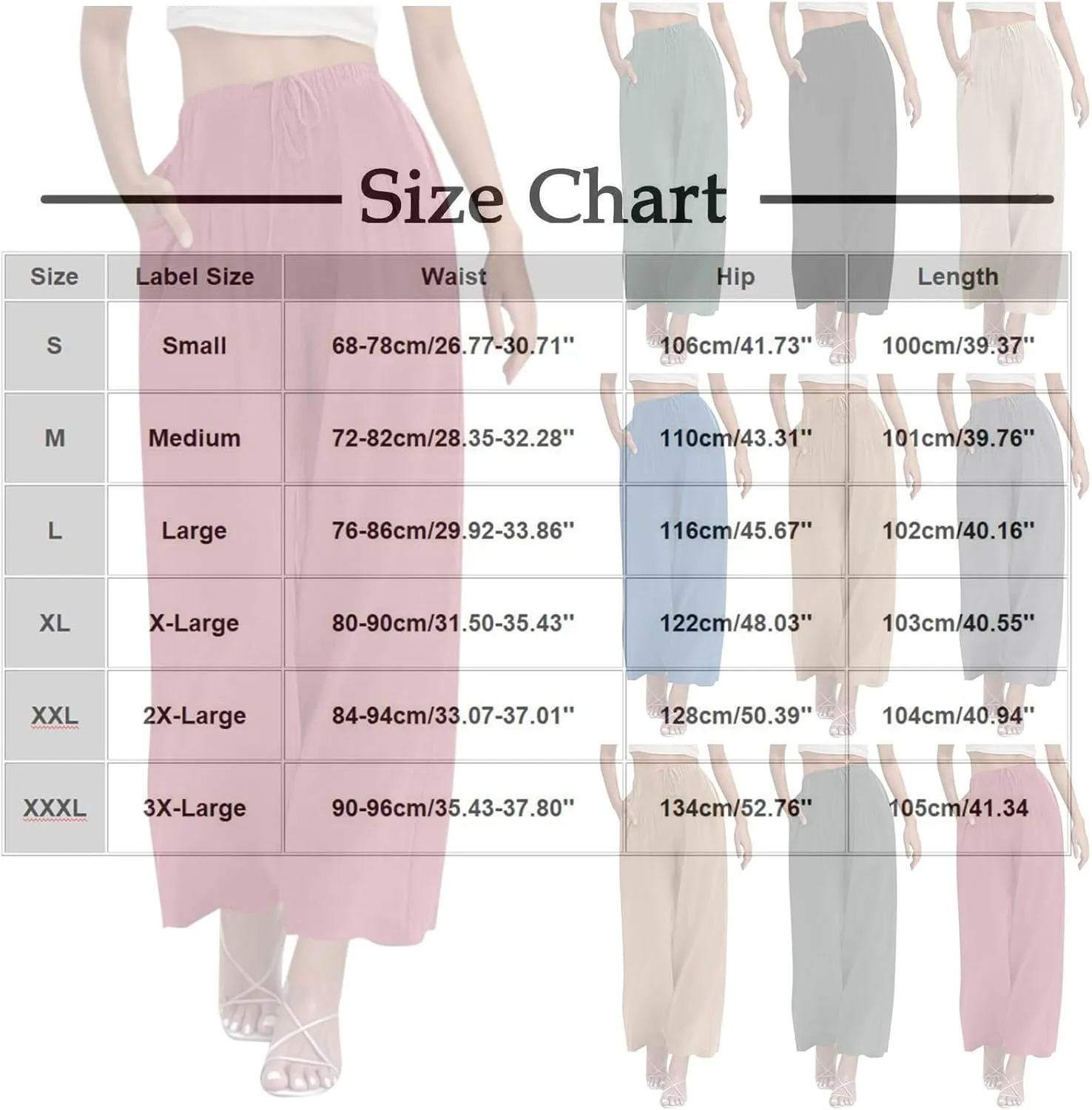 TANGNADE Women's Pants High Elastic Waisted Plus Size Wide Leg Trouser with Pockets Summer Casual Beach Flowy Pant
