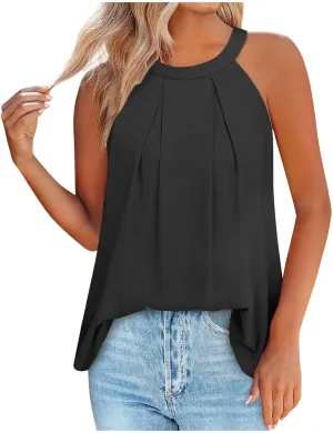 Tank Top for Women 2025 Summer Sleeveless Casual Tops Pleated Loose Flowy Pullover Tops Vacation Beach Shirts Tee