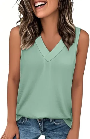 Tank Top for Women Summer V Neck T Shirt Trendy Sleeveless Basic Tee Shirts Loose Fit 2025 Vacation